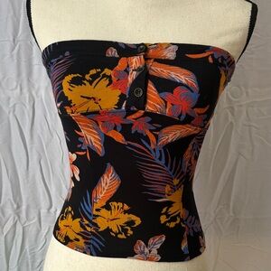 We The Free Black and Orange Floral Strapless Tube Top